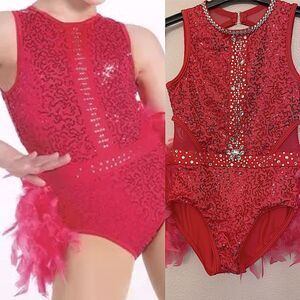 Weissman solo glam custom Dance costume hot pink pink feather Get Happy 14101 MC